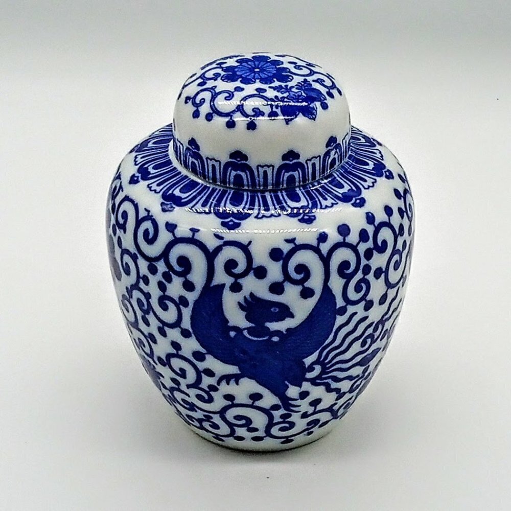Japanese Blue White Porcelain Phoenix Ginger Jar